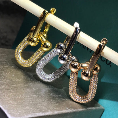 [Corinne]HARDWARE DROP EARRINGS DOUBLE LINK DIAMOND