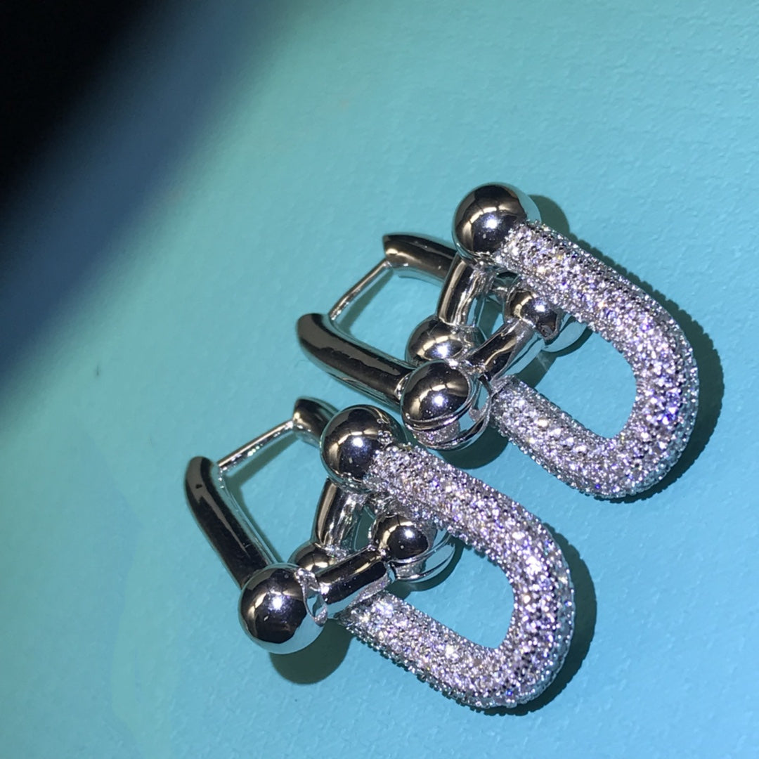 [Corinne]HARDWARE DROP EARRINGS DOUBLE LINK DIAMOND