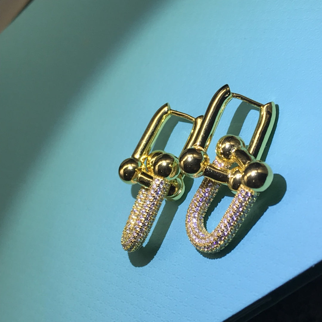 [Corinne]HARDWARE DROP EARRINGS DOUBLE LINK DIAMOND