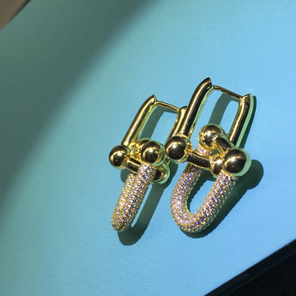 [Corinne]HARDWARE DROP EARRINGS DOUBLE LINK DIAMOND