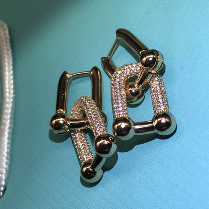 [Corinne]HARDWARE DROP EARRINGS DOUBLE LINK DIAMOND