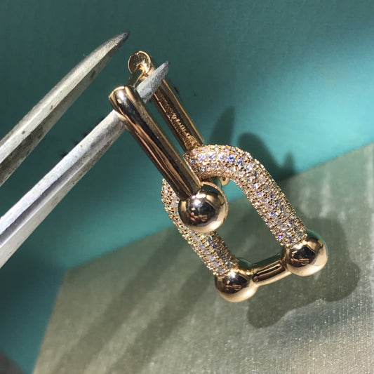 [Corinne]HARDWARE DROP EARRINGS DOUBLE LINK DIAMOND