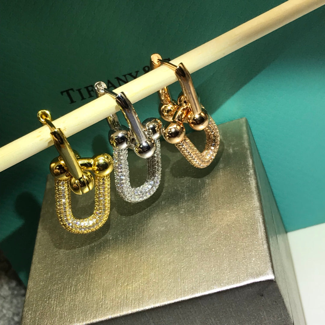 [Corinne]HARDWARE DROP EARRINGS DOUBLE LINK DIAMOND