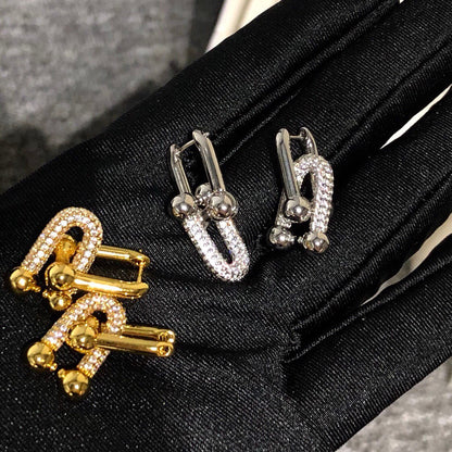 [Corinne]HARDWARE DROP EARRINGS DOUBLE LINK DIAMOND