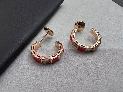 [⭐Corinne]SERPENTI CARNELIAN PINK GOLD EARRINGS