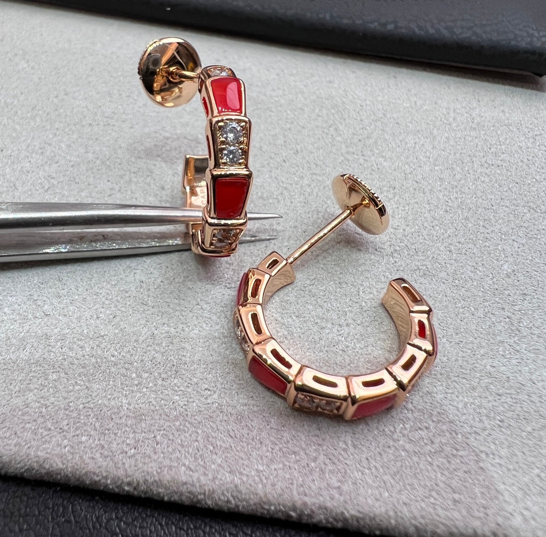 [⭐Corinne]SERPENTI CARNELIAN PINK GOLD EARRINGS