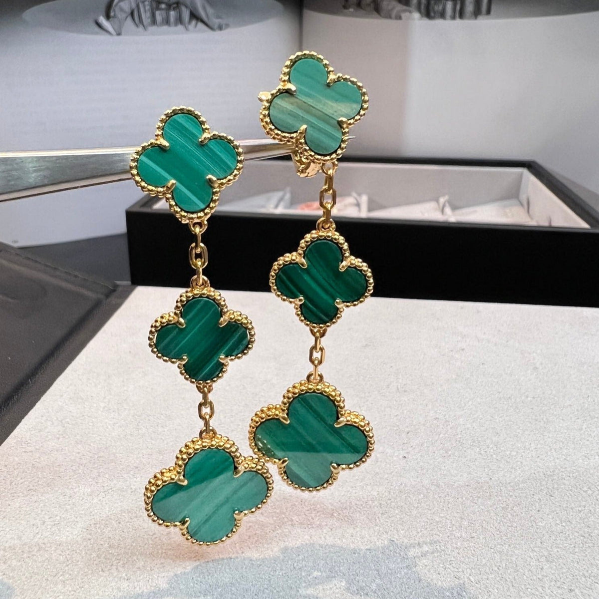 [⭐Corinne]CLOVER MALACHITE 3 MOTIFS GOLD