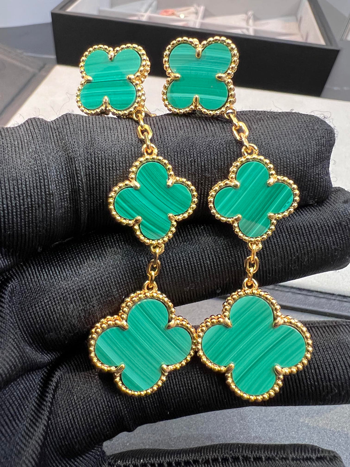 [⭐Corinne]CLOVER MALACHITE 3 MOTIFS GOLD