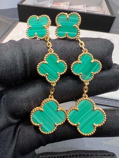 [⭐Corinne]CLOVER MALACHITE 3 MOTIFS GOLD