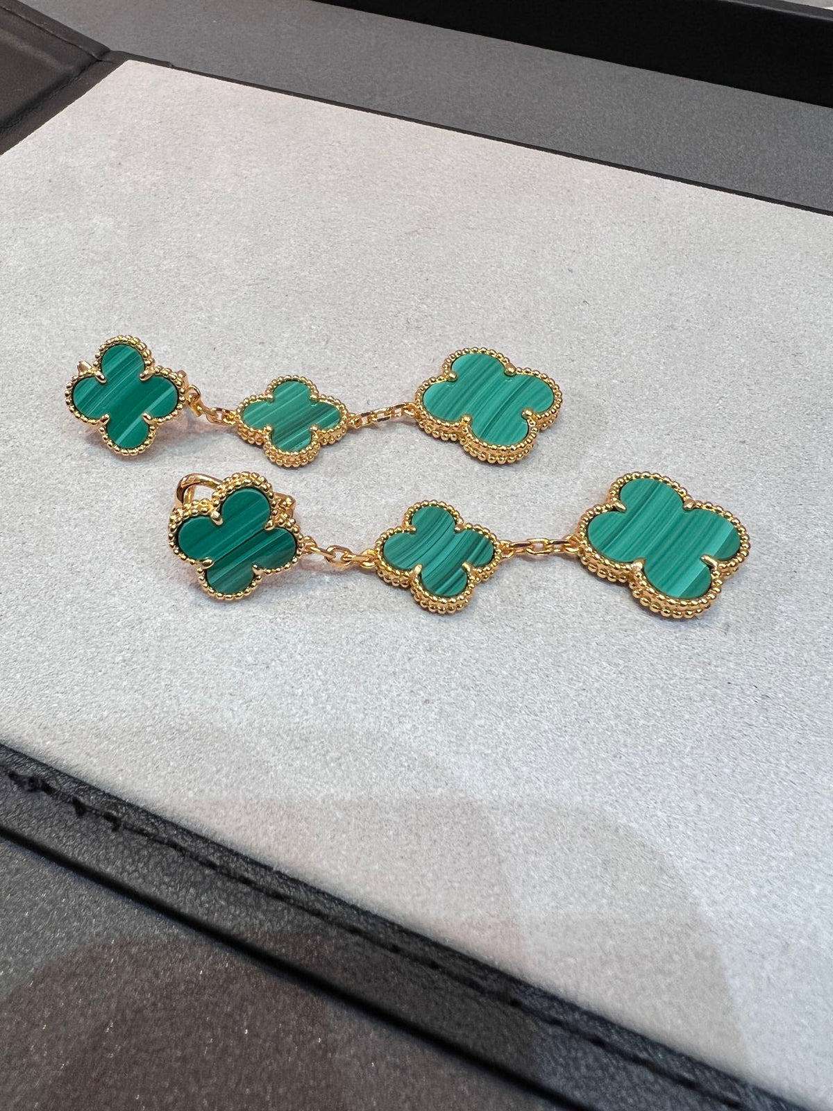 [⭐Corinne]CLOVER MALACHITE 3 MOTIFS GOLD