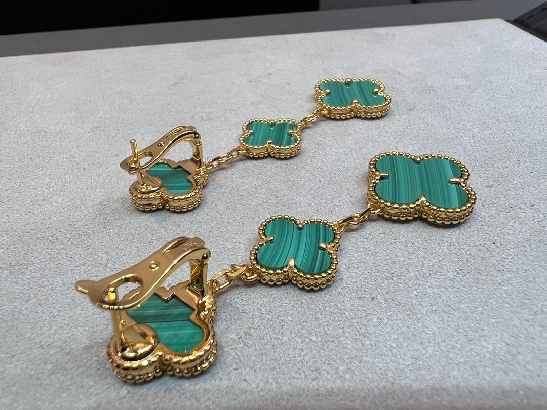 [⭐Corinne]CLOVER MALACHITE 3 MOTIFS GOLD