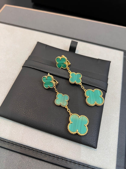 [⭐Corinne]CLOVER MALACHITE 3 MOTIFS GOLD