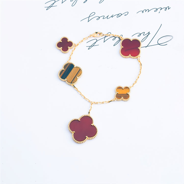 [⭐Corinne]CLOVER BRACELET 5 MOTIFS CARNELIAN TIGER EYE