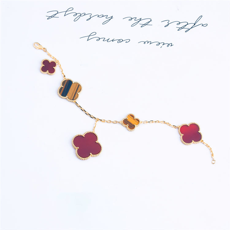 [⭐Corinne]CLOVER BRACELET 5 MOTIFS CARNELIAN TIGER EYE