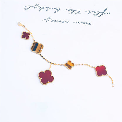 [⭐Corinne]CLOVER BRACELET 5 MOTIFS CARNELIAN TIGER EYE