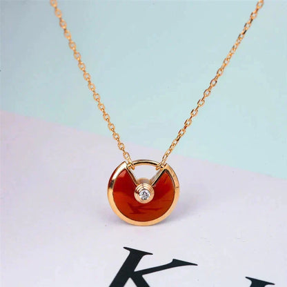 [⭐Corinne]AMULETTE GOLD CARNELIAN ONYX NECKLACE