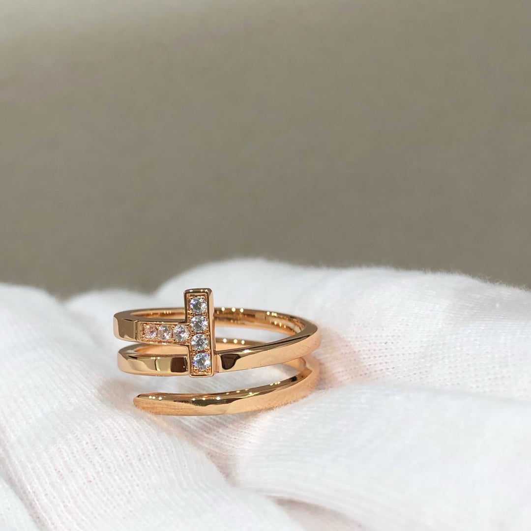 [Corinne]T WIRE DOUBLE ROWS RING PINK GOLD