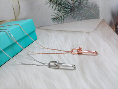 [Corinne]HARDWEAR DROP DOUBLE LINK PEDANT NECKLACE