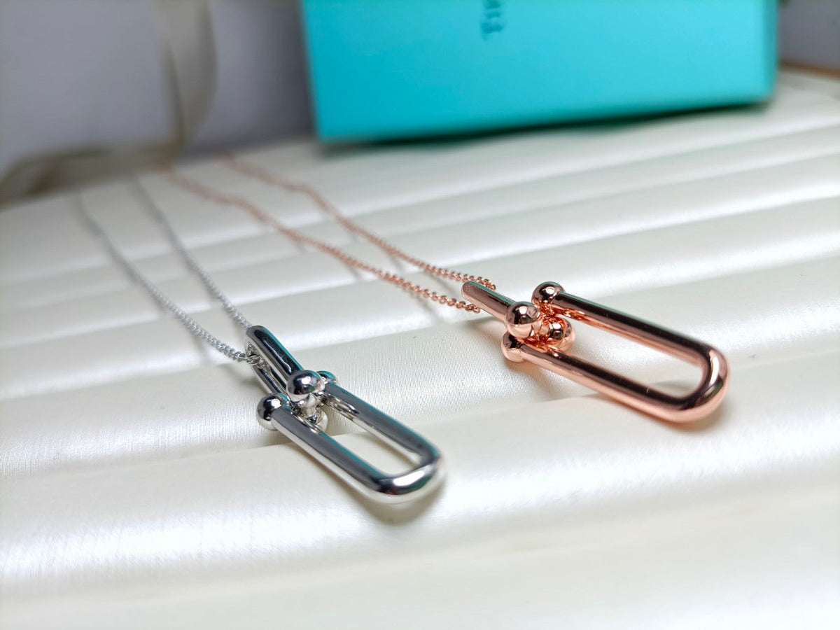 [Corinne]HARDWEAR DROP DOUBLE LINK PEDANT NECKLACE