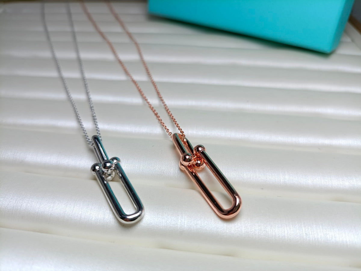 [Corinne]HARDWEAR DROP DOUBLE LINK PEDANT NECKLACE