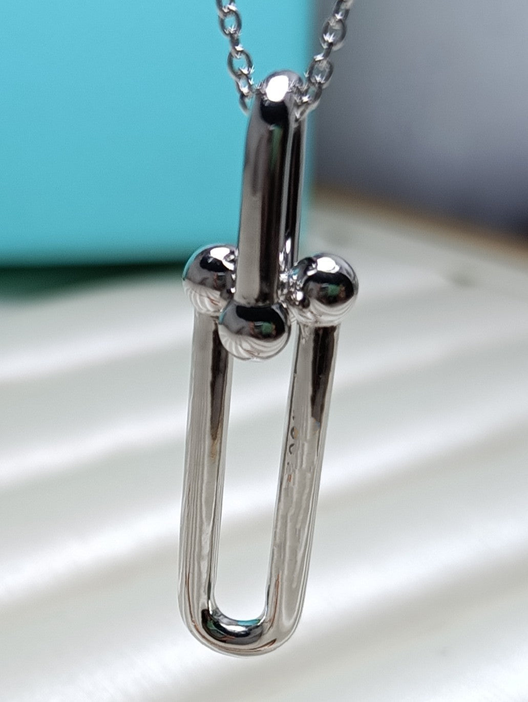 [Corinne]HARDWEAR DROP DOUBLE LINK PEDANT NECKLACE