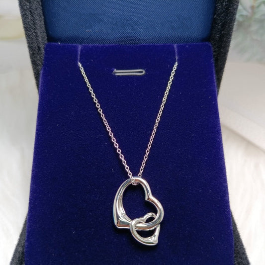 [Corinne]DOUBLE HEART SILVER NECKLACE