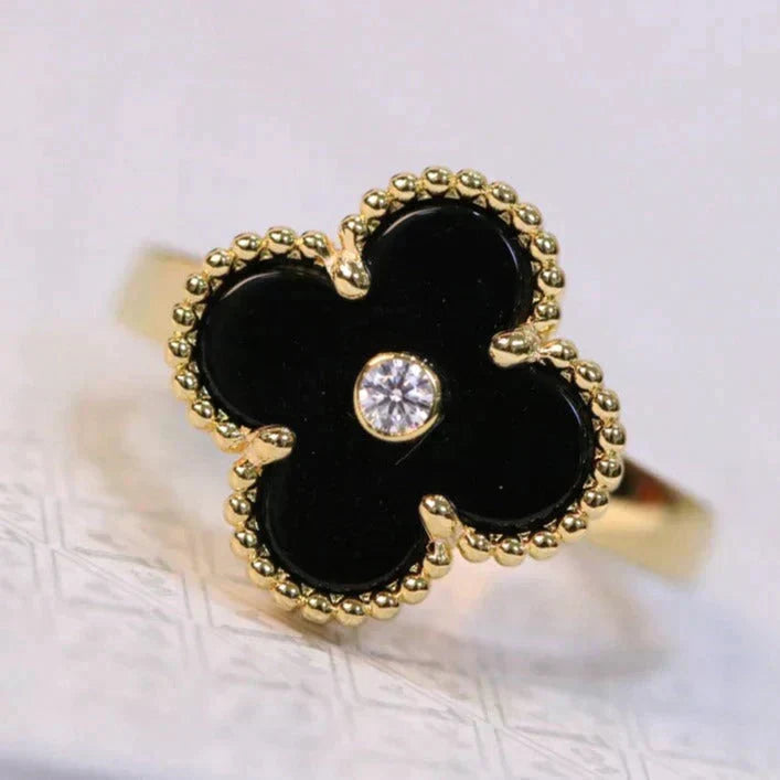 [⭐Corinne]CLOVER ONYX RING GOLD DIAMOND