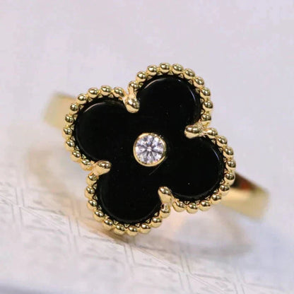 [⭐Corinne]CLOVER ONYX RING GOLD DIAMOND