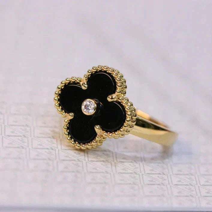 [⭐Corinne]CLOVER ONYX RING GOLD DIAMOND