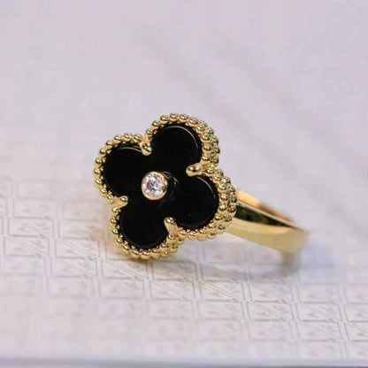 [⭐Corinne]CLOVER ONYX RING GOLD DIAMOND