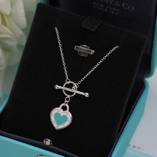 [Corinne]DOUBLE HEART BLUE NECKLACE