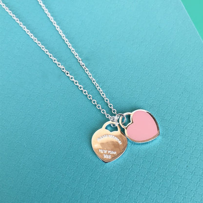 [Corinne]DOUBLE HEART PEDANT SILVER NECKLACE