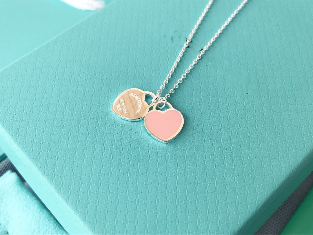 [Corinne]DOUBLE HEART PEDANT SILVER NECKLACE