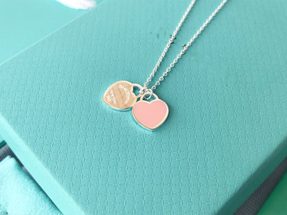 [Corinne]DOUBLE HEART PEDANT SILVER NECKLACE
