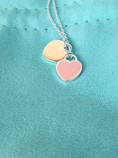 [Corinne]DOUBLE HEART PEDANT SILVER NECKLACE
