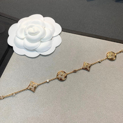 [⭐Corinne]STAR AND SUN 4 MOTIFS GOLD DIAMONDS BRACELET