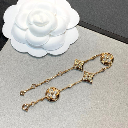 [⭐Corinne]STAR AND SUN 4 MOTIFS GOLD DIAMONDS BRACELET