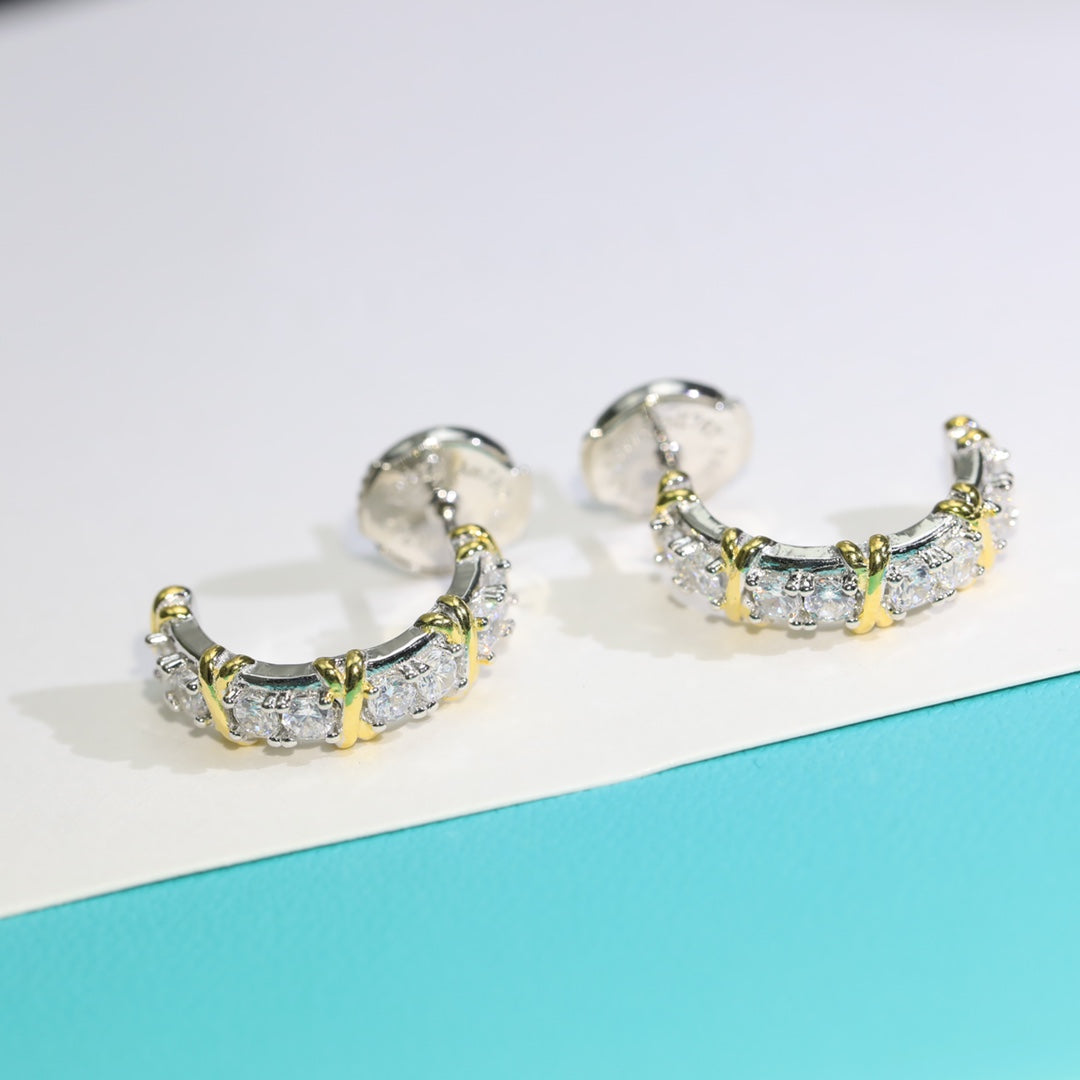 [Corinne]TWENTY STONE HOOP GOLD EARRINGS