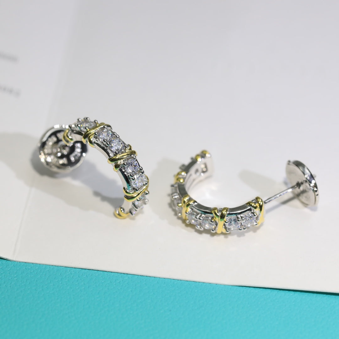 [Corinne]TWENTY STONE HOOP GOLD EARRINGS