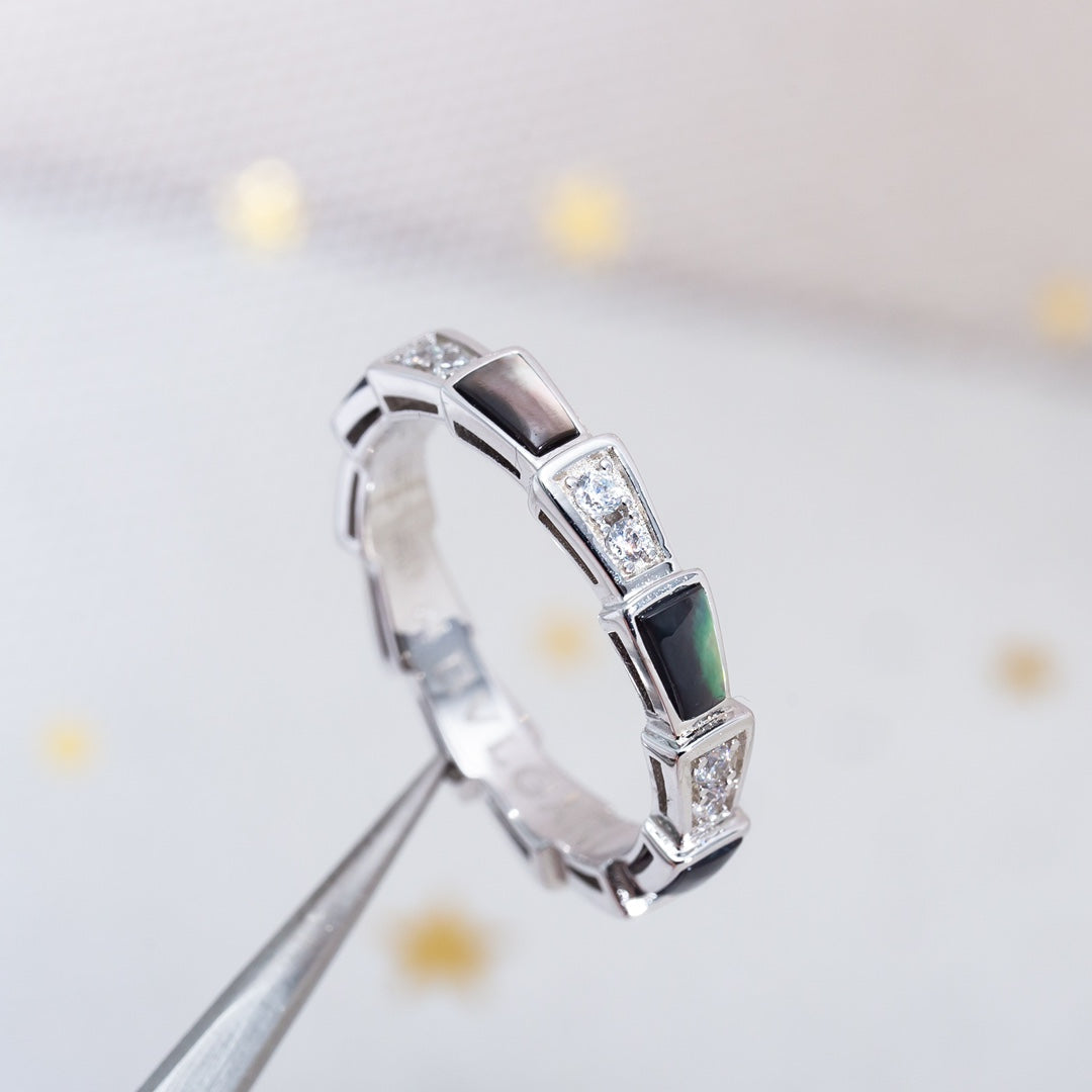 [⭐Corinne]SERPENTI RING SILVER  DIAMOND BLACK MOP 3MM