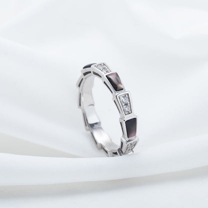 [⭐Corinne]SERPENTI RING SILVER  DIAMOND BLACK MOP 3MM