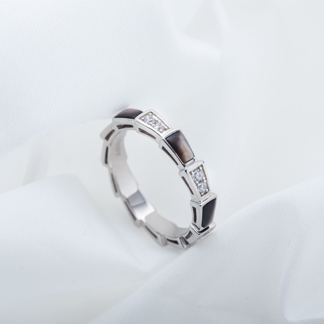 [⭐Corinne]SERPENTI RING SILVER  DIAMOND BLACK MOP 3MM