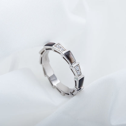 [⭐Corinne]SERPENTI RING SILVER  DIAMOND BLACK MOP 3MM