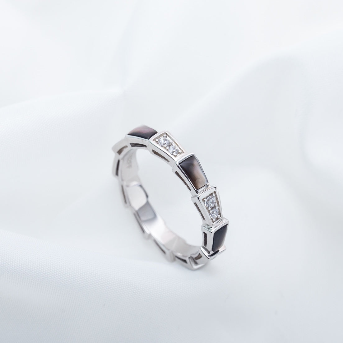 [⭐Corinne]SERPENTI RING SILVER  DIAMOND BLACK MOP 3MM
