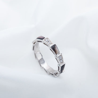 [⭐Corinne]SERPENTI RING SILVER  DIAMOND BLACK MOP 3MM