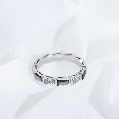 [⭐Corinne]SERPENTI RING SILVER  DIAMOND BLACK MOP 3MM