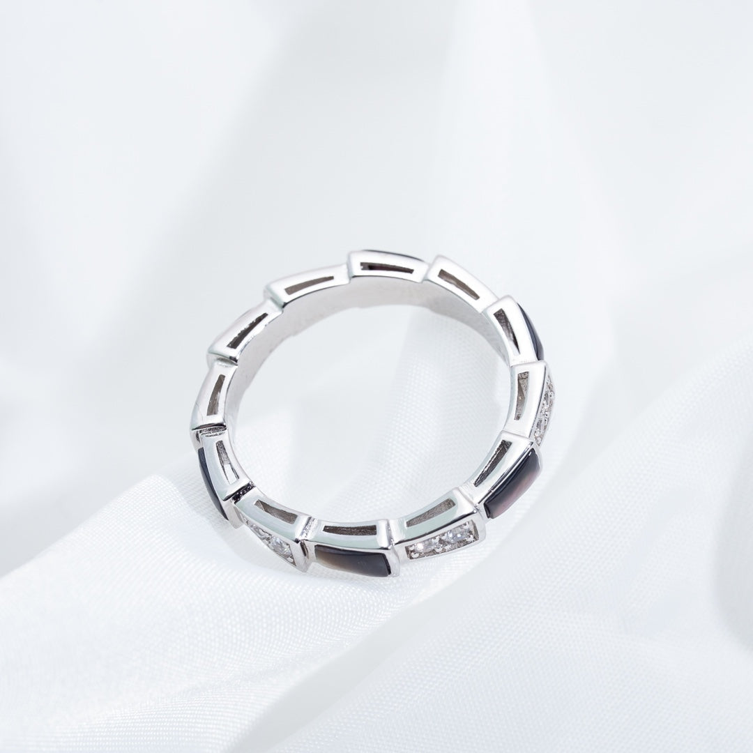 [⭐Corinne]SERPENTI RING SILVER  DIAMOND BLACK MOP 3MM