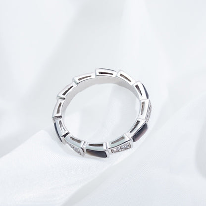 [⭐Corinne]SERPENTI RING SILVER  DIAMOND BLACK MOP 3MM