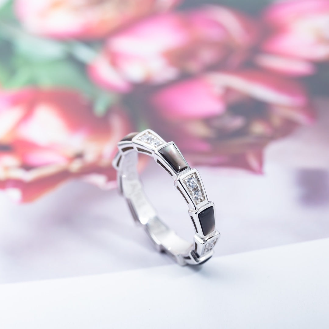 [⭐Corinne]SERPENTI RING SILVER  DIAMOND BLACK MOP 3MM