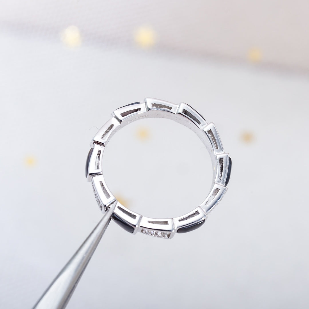 [⭐Corinne]SERPENTI RING SILVER  DIAMOND BLACK MOP 3MM
